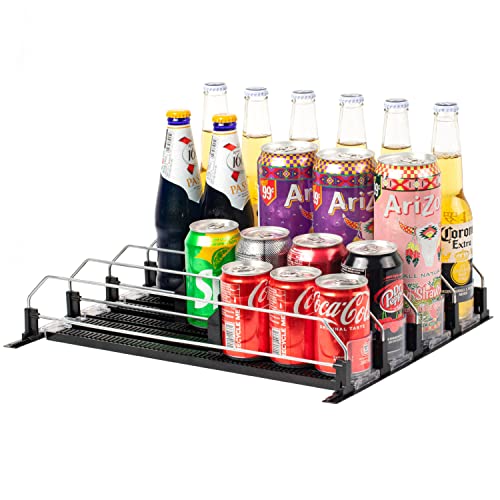 Drink Organizer for Fridge, Baraiser Self-Pushing Soda Can Organizer for Refrigerator, Pantry and More, Black 8 Rows