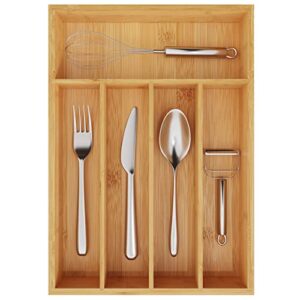 MOBOOMTIE Bamboo Silverware Organizer - Kitchen Drawer Organizer and Utensil Organizer, Perfect Size for Silverware, Flatware, Knives in Kitchen, Bedroom, Living Room (Natural, 9.8 in)