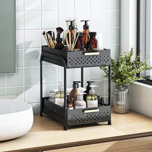 GILLAS 2 Tier Under Sink Organizer and Storage, Farmhouse Under Counter Storage for Kitchen, Under Cabinet Organizer for Bathroom, Sliding Basket Organizer, Black