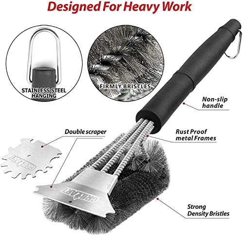 GRILLART Grill Brush and Scraper,18 Inch BBQ Grill Cleaning Brush Kit, Safe Wire Scrubber, Universal Fit BBQ Cleaner Accessories for All Grates