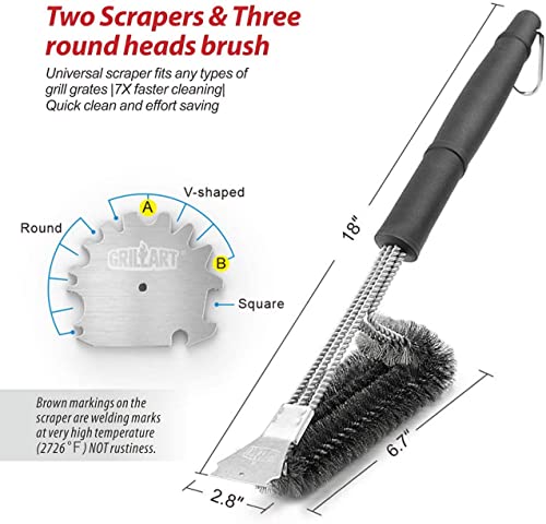 GRILLART Grill Brush and Scraper,18 Inch BBQ Grill Cleaning Brush Kit, Safe Wire Scrubber, Universal Fit BBQ Cleaner Accessories for All Grates