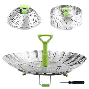 steamer basket stainless steel vegetable steamer basket folding steamer insert for veggie fish seafood cooking, expandable to fit various size pot (5.1″ to 9″)