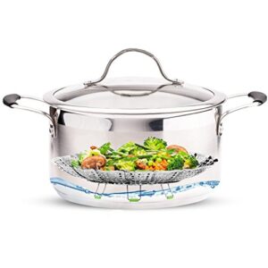 Steamer Basket Stainless Steel Vegetable Steamer Basket Folding Steamer Insert for Veggie Fish Seafood Cooking, Expandable to Fit Various Size Pot (5.1" to 9")