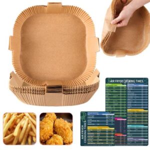 air fryer disposable paper liner, square parchment cooking non-stick, baking roasting food grade paper for air fryer, microwave oven, frying pan, oil-proof, water-proof (50pcs 7.9 inch natural)
