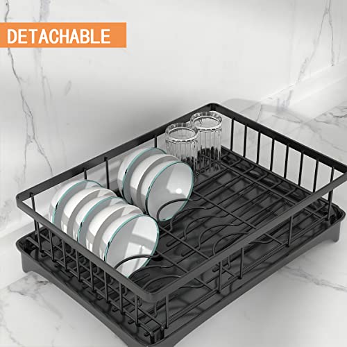 B BEAUTYBABY 2 Tier Dish Drying Rack with Drainboard Dish Racks for Kitchen Counter Dish Drainers Set with Utensils Holder Auto-Drainage Large Capacity Stainless Steel Dish Rack Detachable