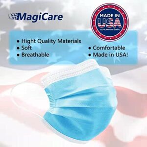 MagiCare Made in USA Masks - Blue Disposable Face Masks - Medical Grade (ASTM Level 1) - Premium 3 Ply Face Masks Disposable Made In USA - Comfortable, Soft, Breathable Face Mask for Adults - Face Mask American Made, 50ct Box