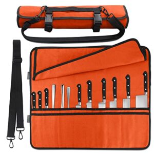 chef knife roll bag – 20 total pockets for knives and kitchen utensils – with an adjustable shoulder strap and handle,perfect for the traveling chef and culinary students -knives not included