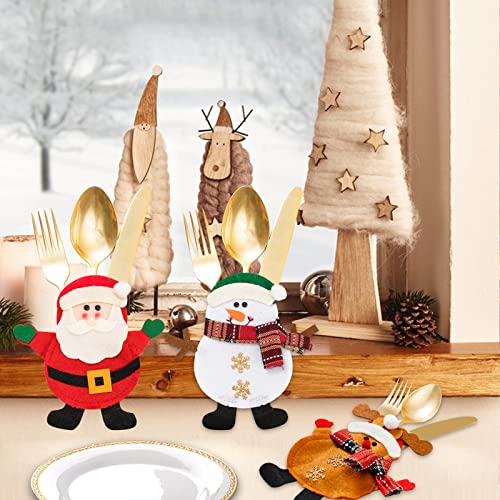 Kregio Christmas Silverware Tableware Holders Set 3Pcs Santa Reindeer Snowman Cutlery Holder Knife Forks Spoons Bags-Christmas Utensil Holder For Party Holiday Wedding Xmas Decorations Table Setting