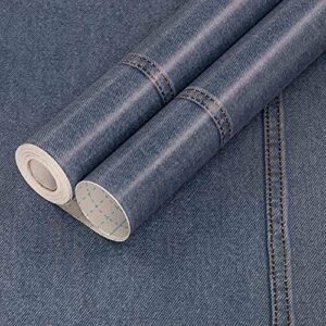 self adhesive vinyl decorative blue denim shelf liner contact paper for cabinets dresser drawer table furniture wall decal 17.7x78.7 inches