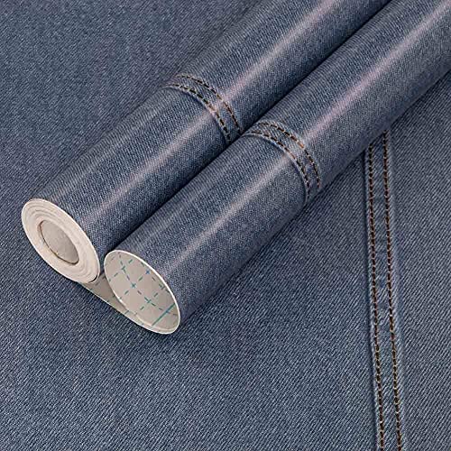 Self Adhesive Vinyl Decorative Blue Denim Shelf Liner Contact Paper for Cabinets Dresser Drawer Table Furniture Wall Decal 17.7X78.7 Inches