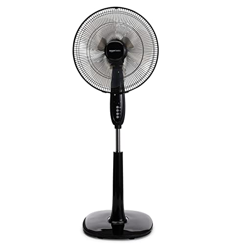 Amazon Basics Oscillating Dual Blade Standing Pedestal Fan with Remote - 16-Inch, Black