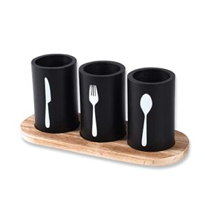 silverware organiser – set of 3 (with wooden tray)tabletop wooden silverware holder utensil holder for forks spoons knives party kitchen holder silverwareliving room restaurant (black black black)