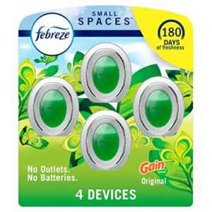 febreze small spaces air freshener, plug in alternative air freshener for home long lasting, gain original scent, bathroom air freshener, closet air fresheners, odor fighter for strong odor (4 count)