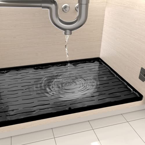 LeadCon Under Sink Mat for Kitchen Waterproof, 34" x 22" Silicone Liner with Drain Hole, Hold up to 3 Gallons Liquid, Bathroom Cabinet Mat and Protector for Drips Leaks Spills Tray