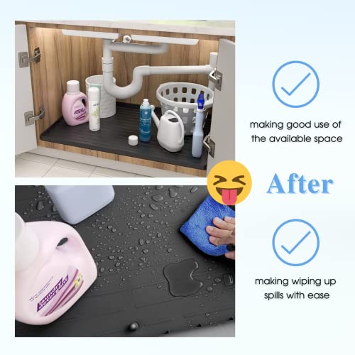 LeadCon Under Sink Mat for Kitchen Waterproof, 34" x 22" Silicone Liner with Drain Hole, Hold up to 3 Gallons Liquid, Bathroom Cabinet Mat and Protector for Drips Leaks Spills Tray