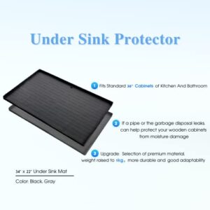 LeadCon Under Sink Mat for Kitchen Waterproof, 34" x 22" Silicone Liner with Drain Hole, Hold up to 3 Gallons Liquid, Bathroom Cabinet Mat and Protector for Drips Leaks Spills Tray