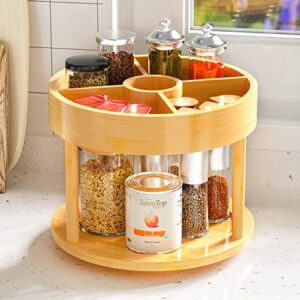 2 tier lazy susan spice organizer – bamboo wooden two tier lazy susan turntable with 4 diy partition board 9.8 inch for cabinet