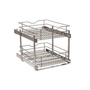 knape & vogt simply put 17.5-in w x 14.7-in h metal 2-tier pull out cabinet basket, 17 inch, frosted nickel