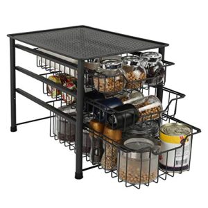 max houser 3-tier stackable organizer baskets with metal sliding drawers for pantry, under the sink, desktop organizer for bathroom,kitchen, office (charcoal grey)