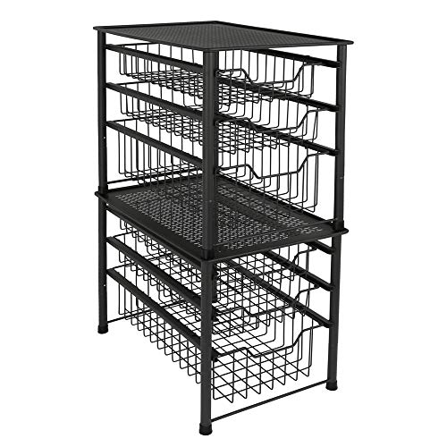 MAX Houser 3-Tier Stackable Organizer Baskets with Metal Sliding Drawers for Pantry, Under the Sink, Desktop Organizer for Bathroom,Kitchen, Office (Charcoal Grey)