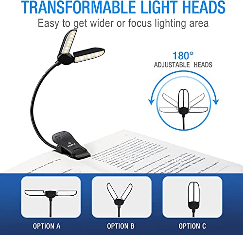 Vekkia 14 LED Rechargeable Book-Light for Reading at Night in Bed, Warm/White Reading Light with Clamp, 180° Adjustable Clip on Light, Lightweight Eye Care Book Light, Perfect for Book Lovers