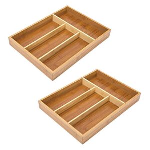 2 Pack Utensil Bamboo Silverware Organizer - 4 Compartments - Bamboo Hardware Jewelry Drawer Holder Kitchen Knives Tray Organizer