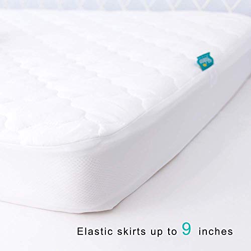 Crib Mattress Protector Waterproof & Noiseless Crib Mattress Pad Cover, Skin Friendly & Breathable & Machine Wash 100% Absorbent Crib Toddler Mattress Protector, (Quilted Improved Thickness)