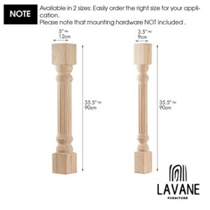 35 1/2-inch H 5-inch W 5-inch D Cabinet Columns, La Vane Set of 2 Traditional Unfinished Tapered Fluted Rubber Wood Replacement Countertop Legs for Large Dining Table & Kitchen Table