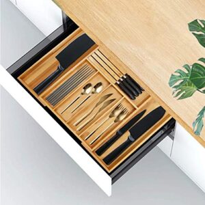 Pinshion Bamboo Expandable Drawer Organizer, Utensil Tray and Premium Cutlery, Adjustable Kitchen Drawer Divider