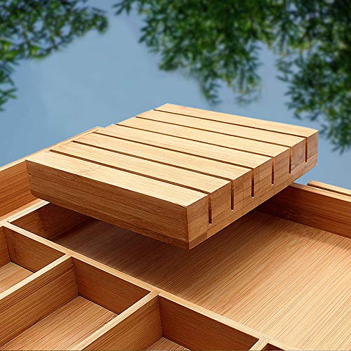 Pinshion Bamboo Expandable Drawer Organizer, Utensil Tray and Premium Cutlery, Adjustable Kitchen Drawer Divider