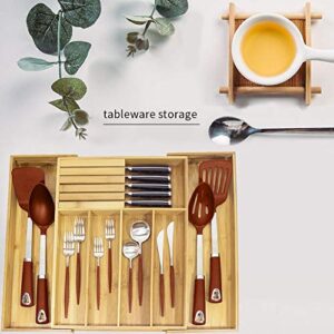 Pinshion Bamboo Expandable Drawer Organizer, Utensil Tray and Premium Cutlery, Adjustable Kitchen Drawer Divider