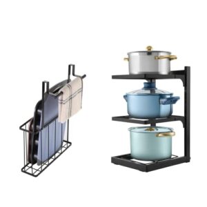 KES Cabinet Door Organizer with Towel Bar & Pots and Pans Organizer, Matte Black , KUR520-BK+KUR510-BK