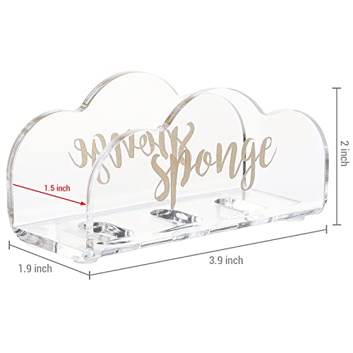 MyGift Decorative Clear Acrylic Kitchen Sink Sponge Holder with Draining Holes and Gold Curvie SPONGE Wording Design