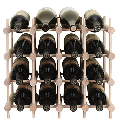 Wooden Stackable Storage Modular countertop Wine Rack Cabinet-Freestanding for Floor Wine Display Stand Holder (16bottle)