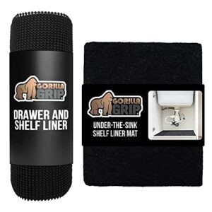 gorilla grip drawer liner and under sink mat, drawer liner size 12 in x 20 ft in black, non adhesive, under sink mat size 24×30 in black, 2 item bundle
