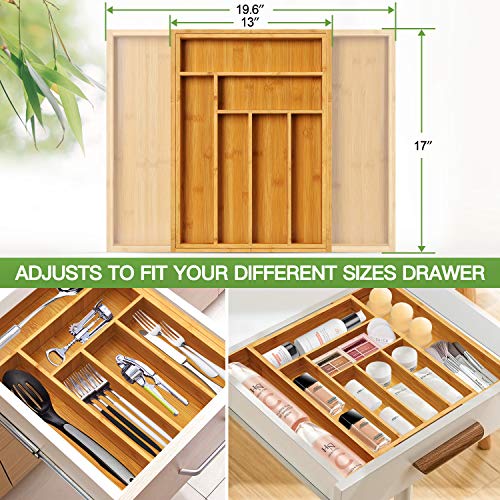 FURNINXS Kitchen Drawer Organizer Wooden Silverware Utensil Tray Holder with 5 Small Narrow Compartments for Cutlery Spoons Forks Knives Storage