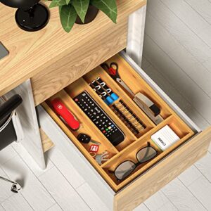 FURNINXS Kitchen Drawer Organizer Wooden Silverware Utensil Tray Holder with 5 Small Narrow Compartments for Cutlery Spoons Forks Knives Storage