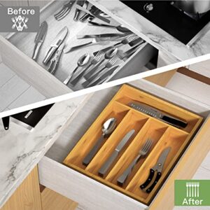 FURNINXS Kitchen Drawer Organizer Wooden Silverware Utensil Tray Holder with 5 Small Narrow Compartments for Cutlery Spoons Forks Knives Storage