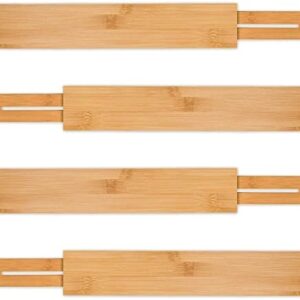 Utoplike 4 pcs Bamboo Kitchen Drawer Dividers(16.8-21.8IN) and Bamboo Cutlery Tray Silverware, Drawer Dividers for Kitchen Utensils