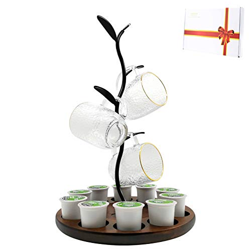 SASIDO Coffee Mug Tree and K Cup Holder, Coffee Cup Holder for Counter, Coffee Pod Holder with MugStorage Rack, Coffee Bar Decor Accessory & Kitchen Organizer, Gift for Coffee Lover, Black