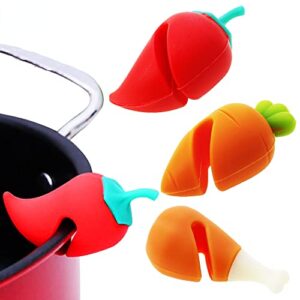 pot lid lifts, 3pcs creative cute small pepper, carrot, chicken leg shape, pot lid raised, silicone spill preventer, practical in kitchen,anti-overflow kitchen gadgets