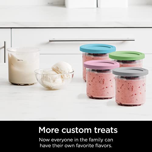 Ninja XSKPLD4BCD Pints 4 Pack, Compatible with NC299AMZ & NC300s Series Creami Ice Cream Makers, BPA-Free & Dishwasher Safe, Color Lids, 1, Clear/Grey/Lime/Pink/Acqua