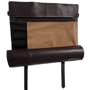 Professional Chef Genuine Premium Cowhide Leather Chef Knife Bag/Knife Roll 16 Pockets Space #F15 (Dark Brown)