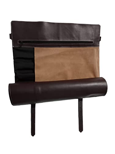 Professional Chef Genuine Premium Cowhide Leather Chef Knife Bag/Knife Roll 16 Pockets Space #F15 (Dark Brown)