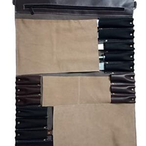 Professional Chef Genuine Premium Cowhide Leather Chef Knife Bag/Knife Roll 16 Pockets Space #F15 (Dark Brown)