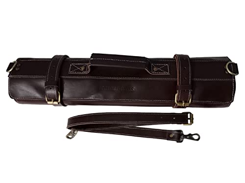 Professional Chef Genuine Premium Cowhide Leather Chef Knife Bag/Knife Roll 16 Pockets Space #F15 (Dark Brown)