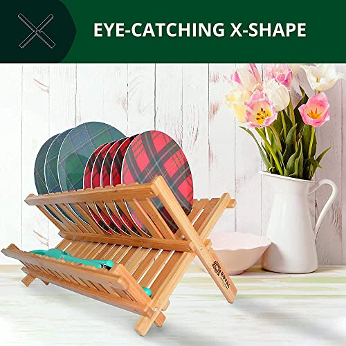 ROYAL CRAFT WOOD Bamboo 2 Tier Dish Drying Rack - Collapsible Dish Drainer Utensil Rack and Best Dish Holder for Kitchen Countertop