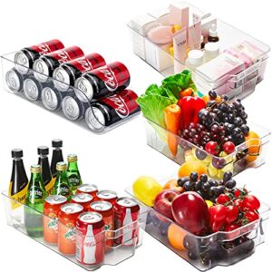 jinamart set of 4 large refrigerator organizer bins & 1 can holder for kitchen, countertop, cabinet, pantry, fridge
