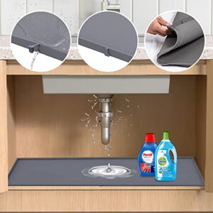 under sink mat – 34″ x 22″ under sink mats for kitchen waterproof, holds up to 3.3 gallons water, bathroom under sink tray with unique drain hole for doormat, pet feeding mat, drawing mat, craft mat