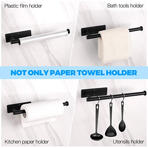 Paper Towel Holder - Self Adhesive or Drilling, Under Cabinet Black Paper Towel Rack, SUS304 Stainless Steel Wall Mount Towel Paper Holder for Kitchen, Pantry, Sink, Bathroom